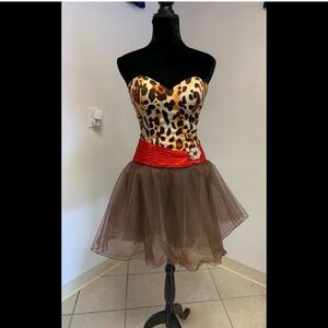 Sz 0-2 Sherri Hill Animal Print Corset Back Lace Up Formal Cocktail Party Dress